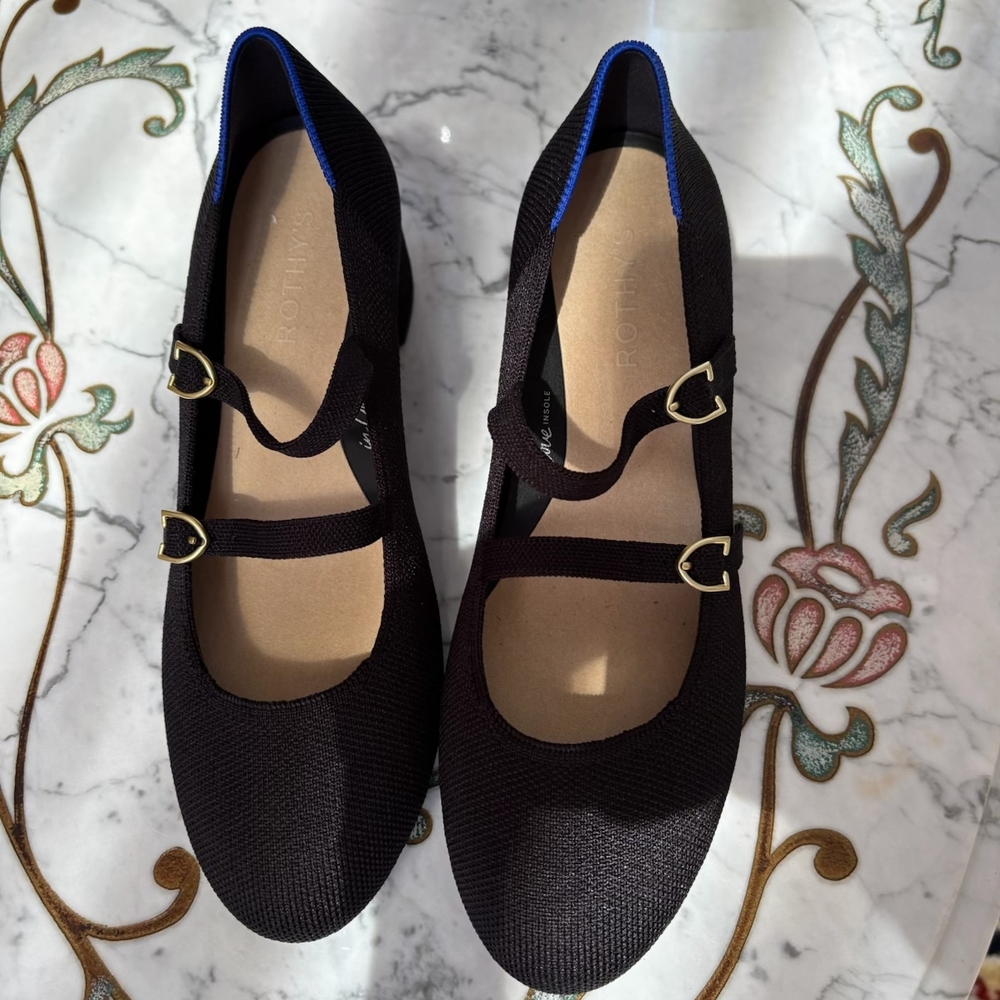 Rothy's Black Double Strap Mary Jane Heels, New In Box, Never Worn! - Picture 4 of 11
